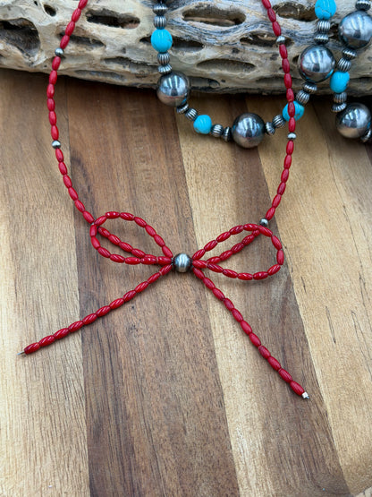 Dyed Coral Bow Necklace