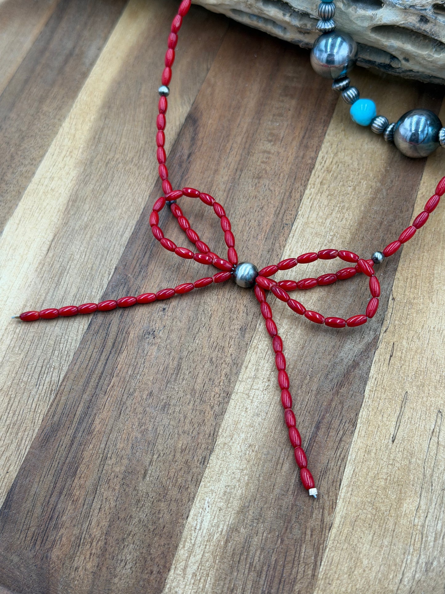 Dyed Coral Bow Necklace