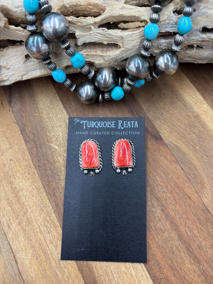 Red Spiny #826-7A Earrings by Chassity Belone, Navajo