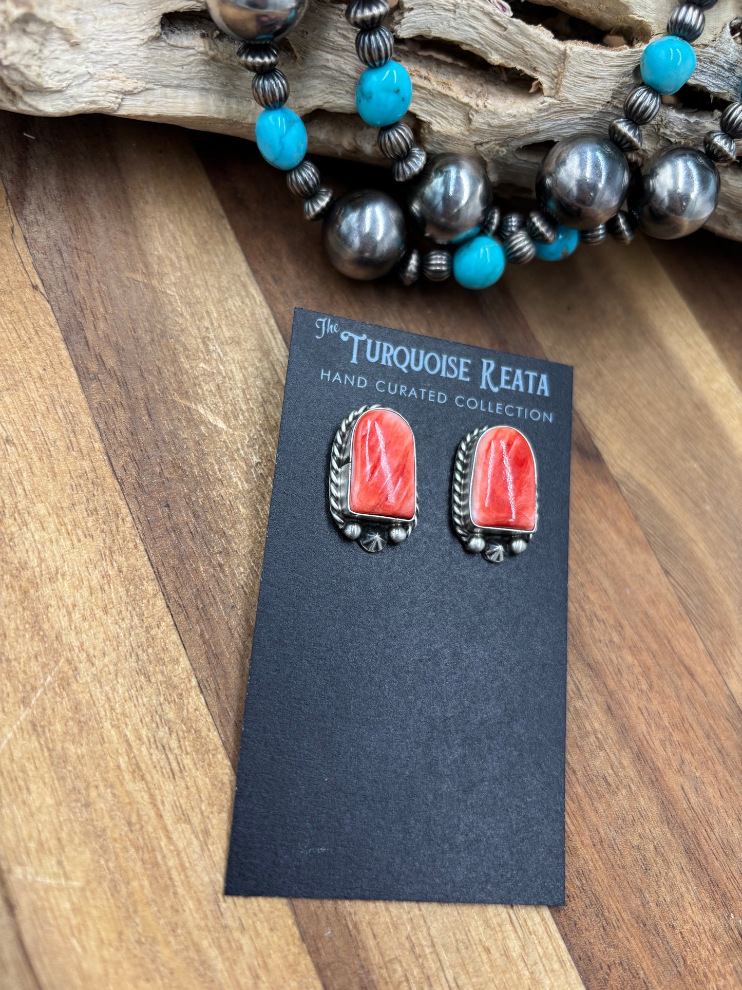 Red Spiny #826-7A Earrings by Chassity Belone, Navajo