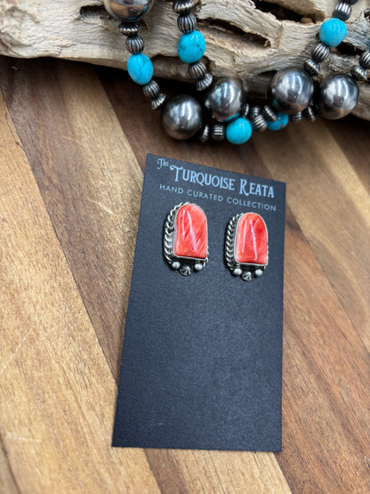 Red Spiny #826-7A Earrings by Chassity Belone, Navajo