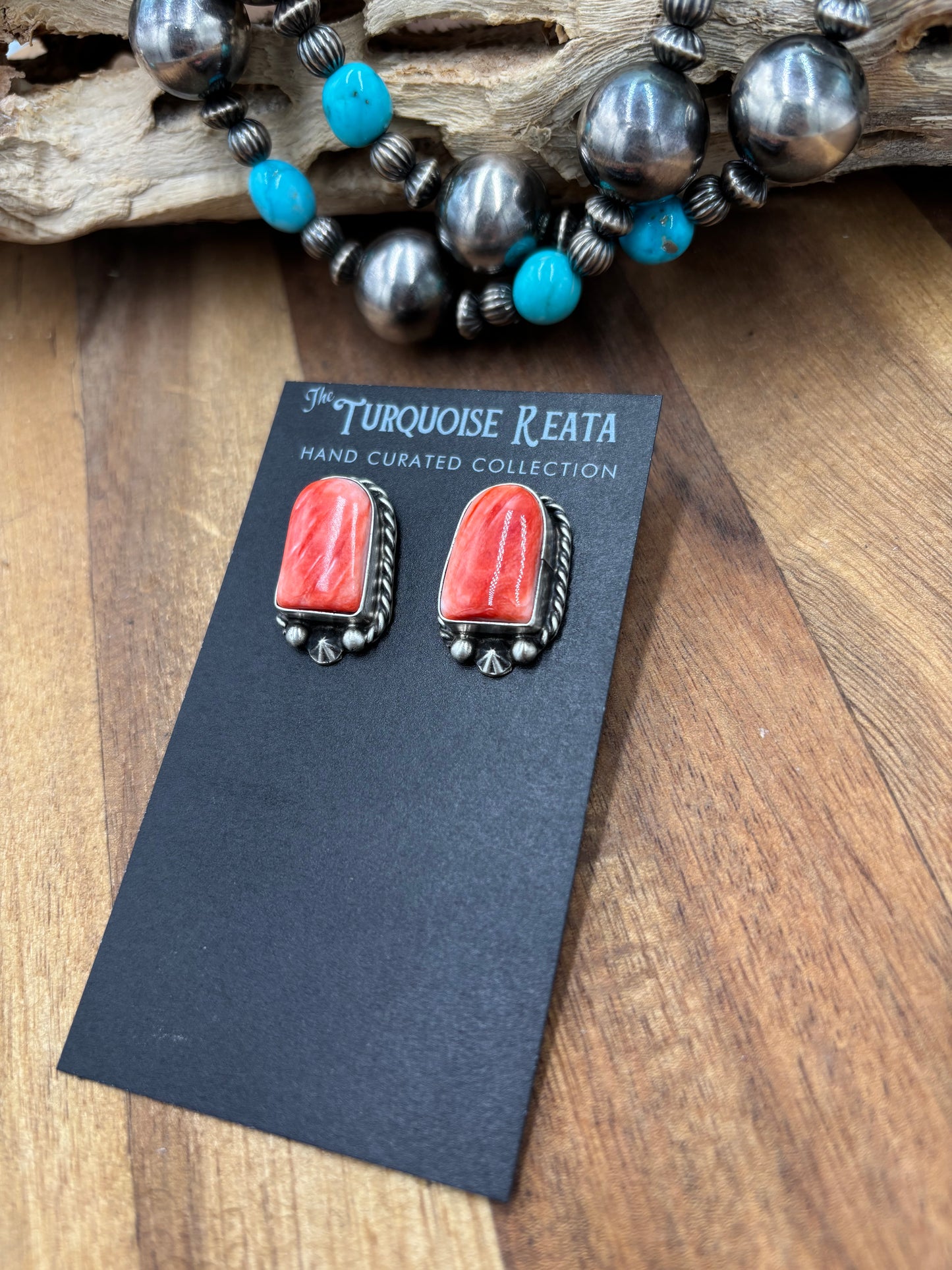 Red Spiny #826-7A Earrings by Chassity Belone, Navajo