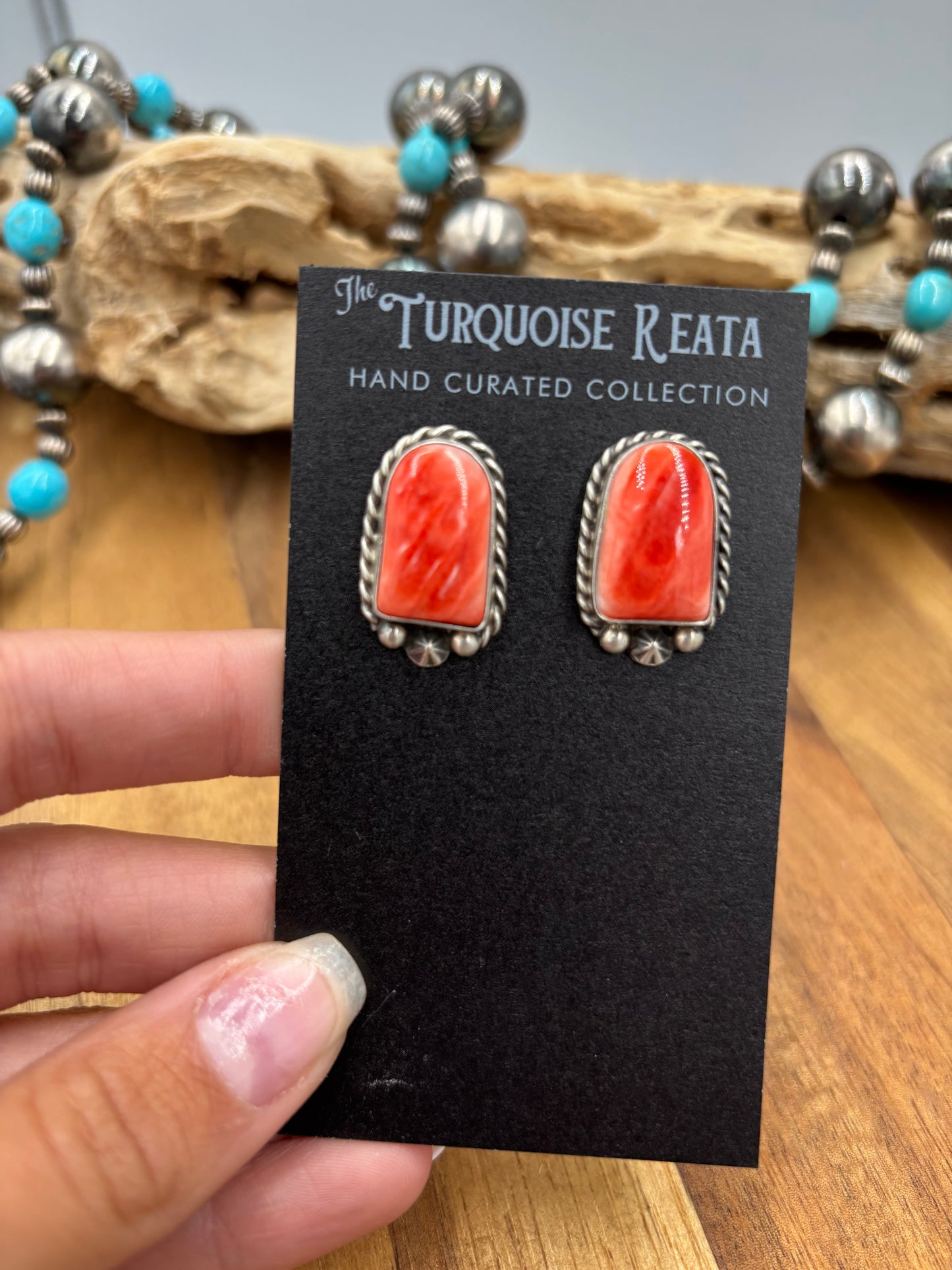 Red Spiny #826-7A Earrings by Chassity Belone, Navajo