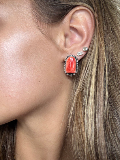 Red Spiny #826-7A Earrings by Chassity Belone, Navajo