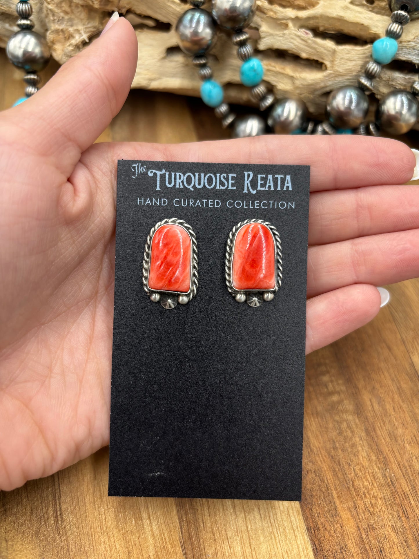 Red Spiny #826-7A Earrings by Chassity Belone, Navajo
