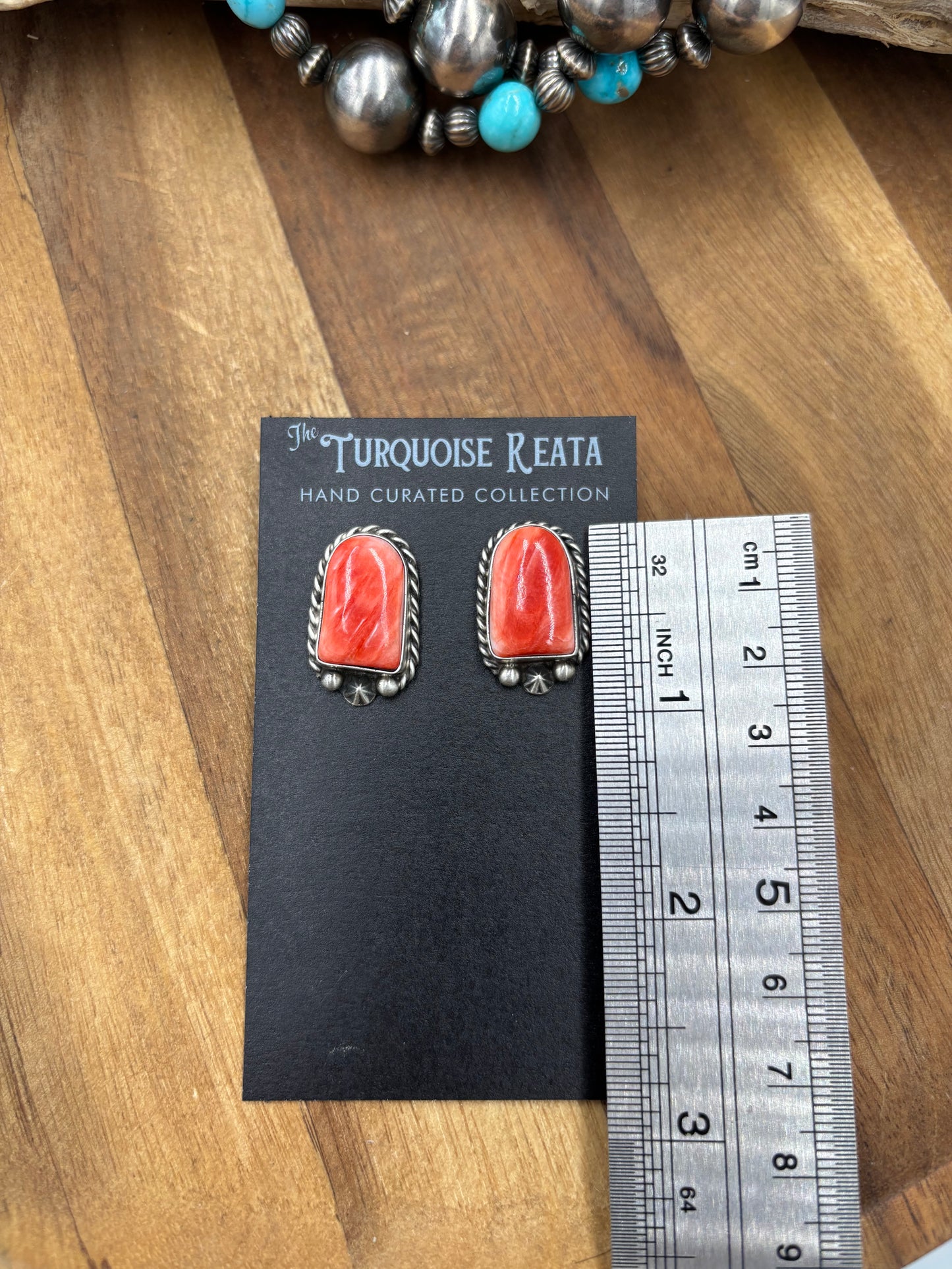 Red Spiny #826-7A Earrings by Chassity Belone, Navajo