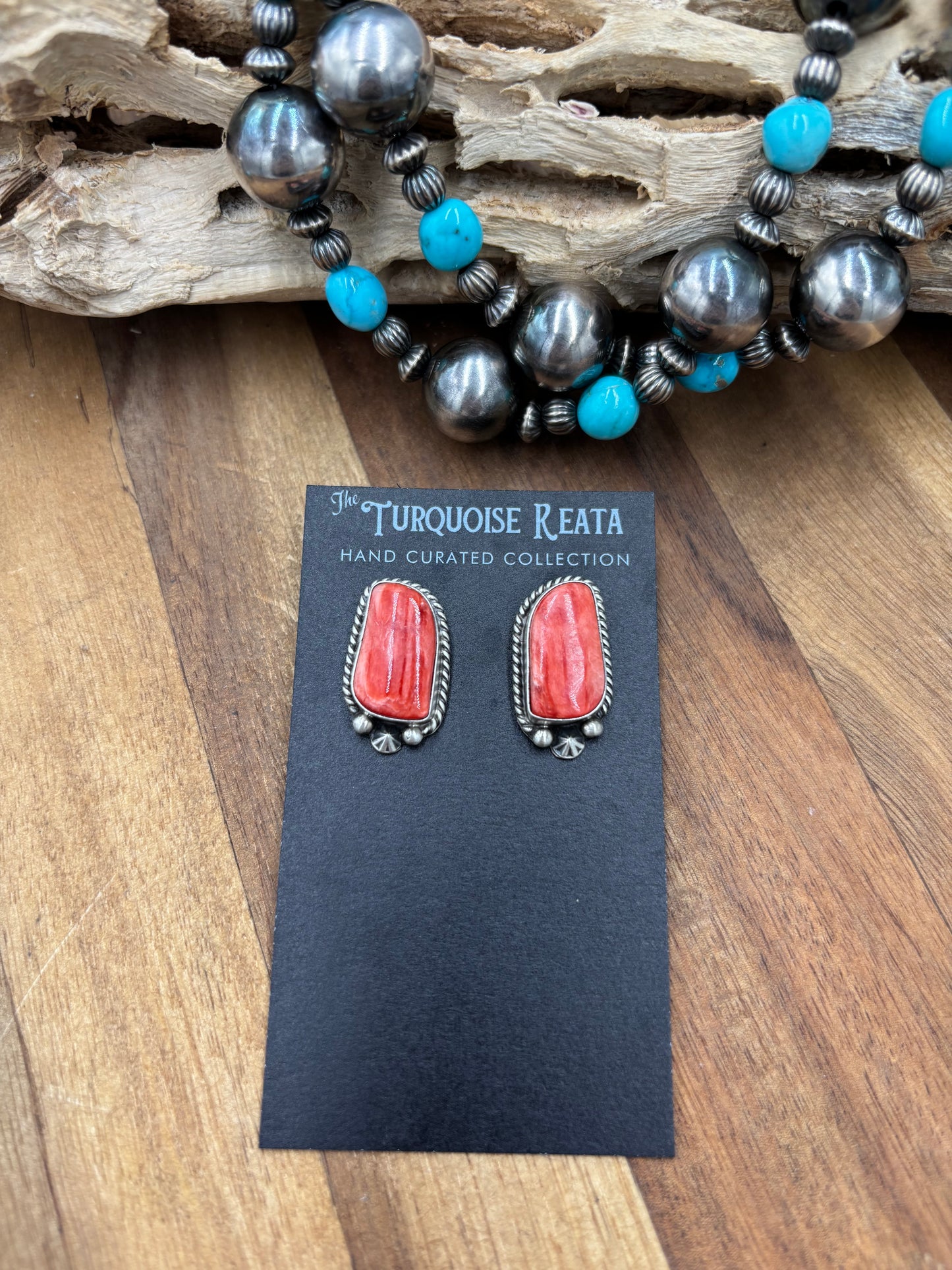 Red Spiny #826-7B Earrings by Chassity Belone, Navajo