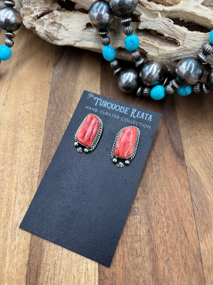 Red Spiny #826-7B Earrings by Chassity Belone, Navajo