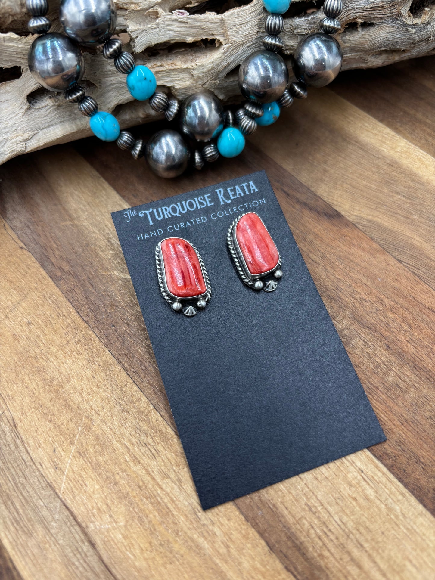 Red Spiny #826-7B Earrings by Chassity Belone, Navajo