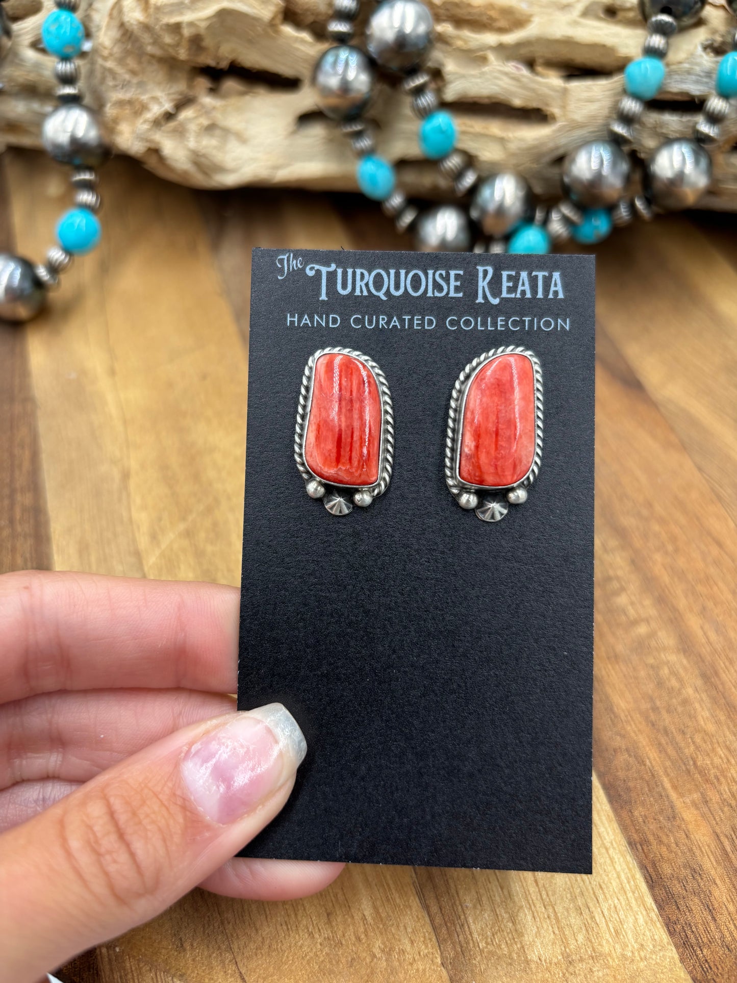 Red Spiny #826-7B Earrings by Chassity Belone, Navajo
