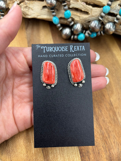 Red Spiny #826-7B Earrings by Chassity Belone, Navajo