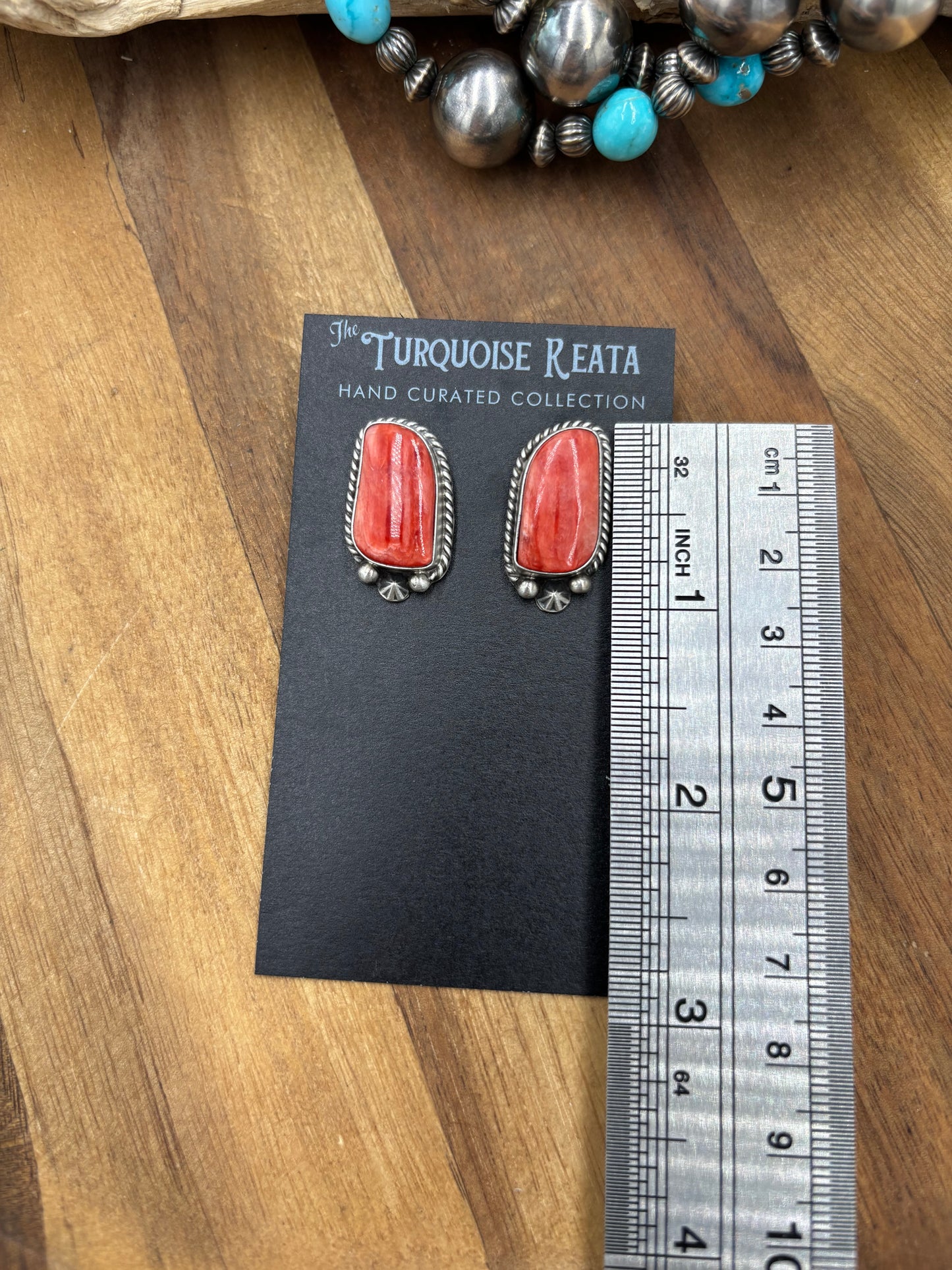 Red Spiny #826-7B Earrings by Chassity Belone, Navajo