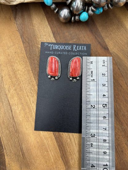 Red Spiny #826-7B Earrings by Chassity Belone, Navajo