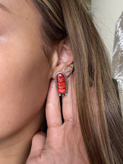 Red Spiny #826-7C Earrings by Chassity Belone, Navajo