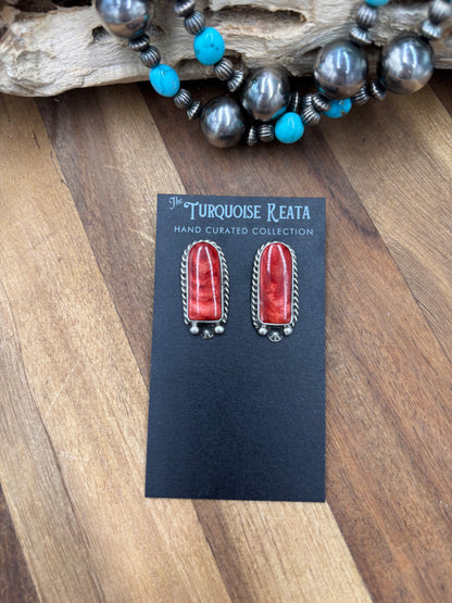 Red Spiny #826-7C Earrings by Chassity Belone, Navajo