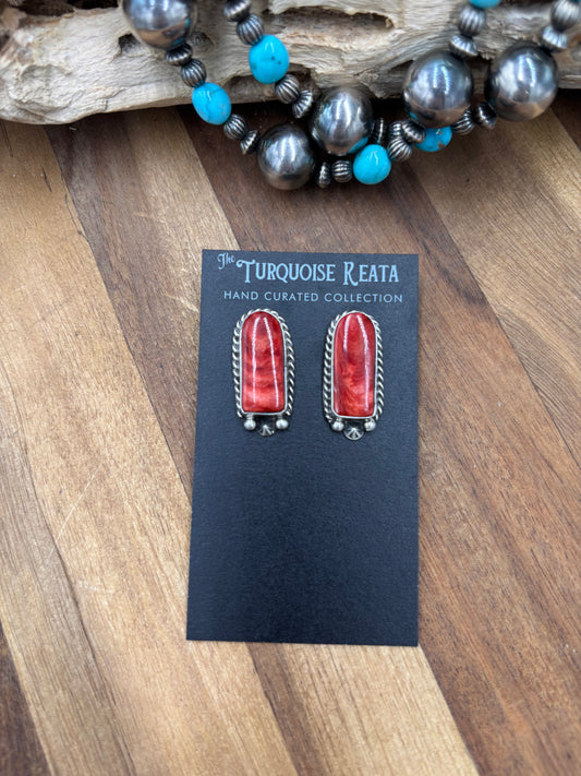 Red Spiny #826-7C Earrings by Chassity Belone, Navajo