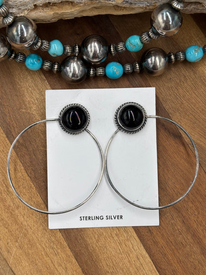 Black Onyx Hoop Earrings by Elouise Kee, Navajo
