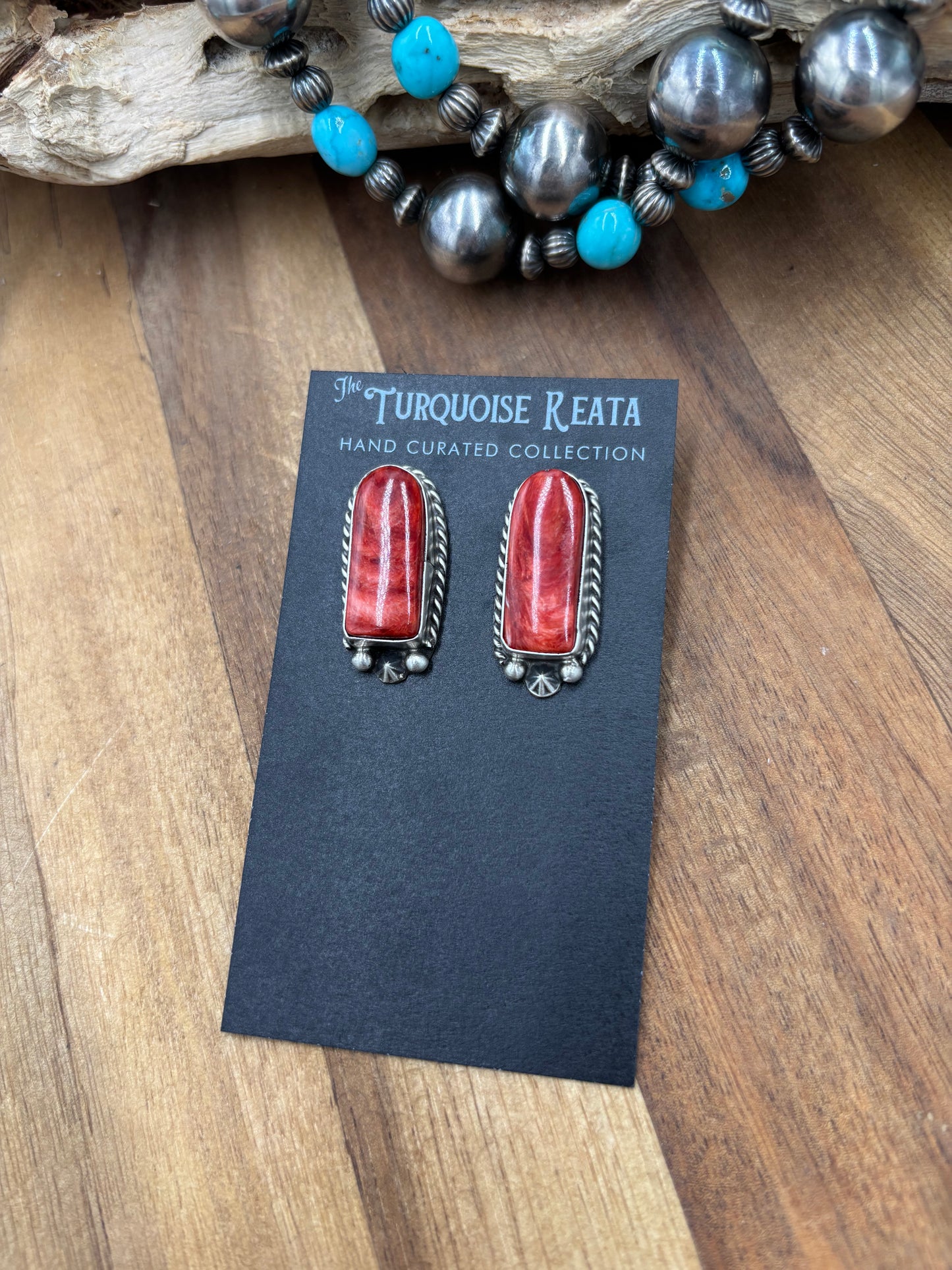 Red Spiny #826-7C Earrings by Chassity Belone, Navajo