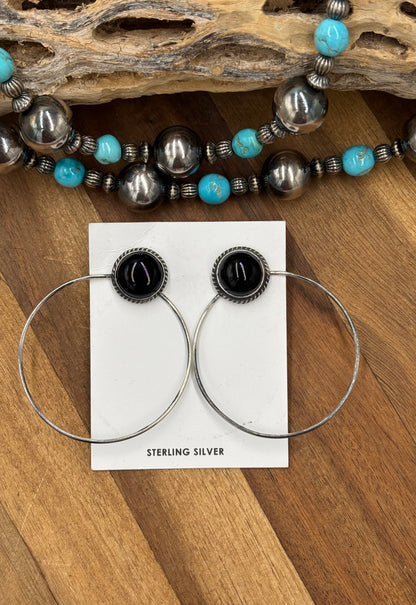 Black Onyx Hoop Earrings by Elouise Kee, Navajo