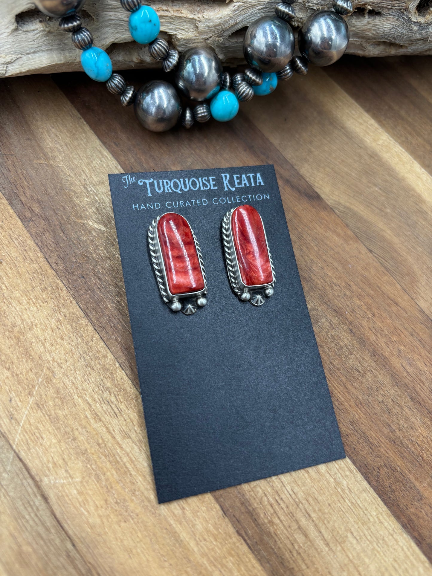 Red Spiny #826-7C Earrings by Chassity Belone, Navajo