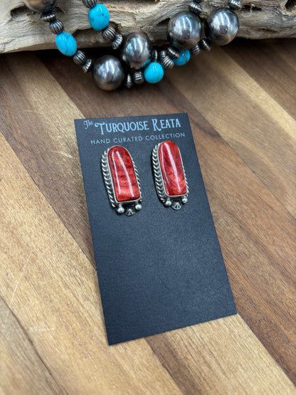 Red Spiny #826-7C Earrings by Chassity Belone, Navajo