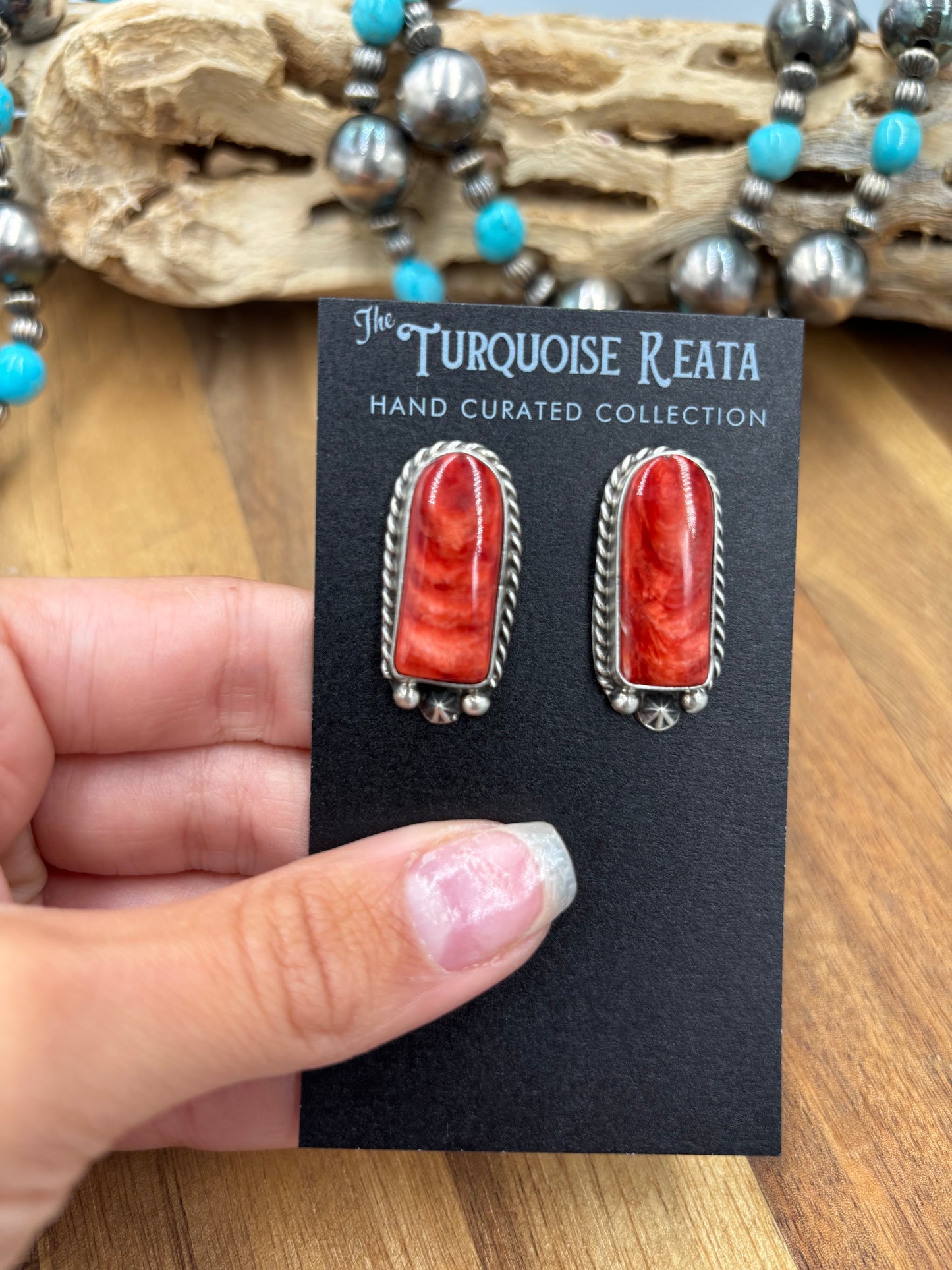 Red Spiny #826-7C Earrings by Chassity Belone, Navajo