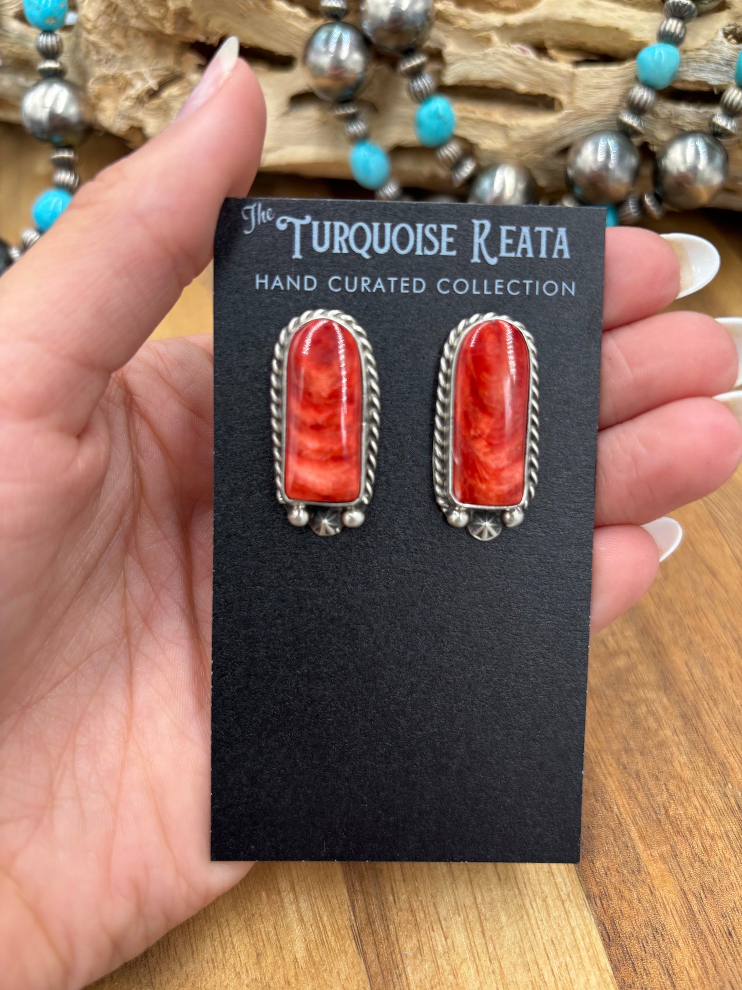 Red Spiny #826-7C Earrings by Chassity Belone, Navajo