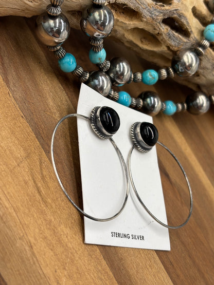 Black Onyx Hoop Earrings by Elouise Kee, Navajo