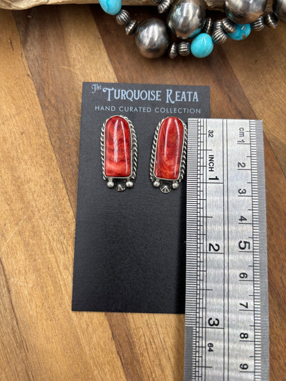 Red Spiny #826-7C Earrings by Chassity Belone, Navajo