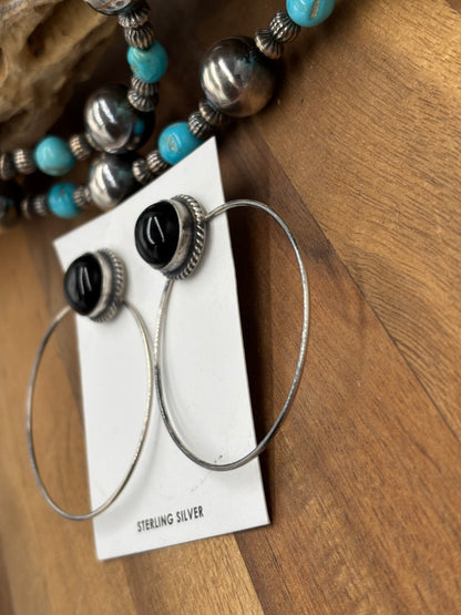 Black Onyx Hoop Earrings by Elouise Kee, Navajo