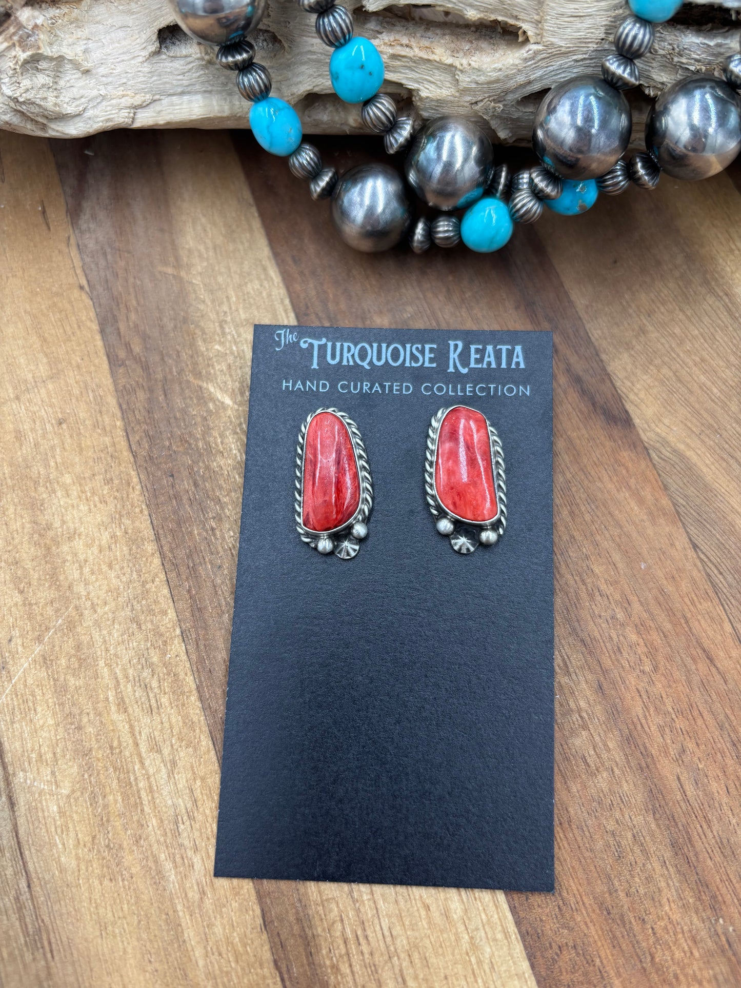 Red Spiny #826-7D Earrings by Chassity Belone, Navajo