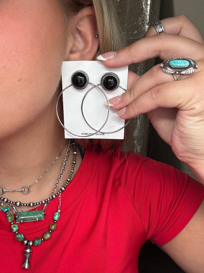 Black Onyx Hoop Earrings by Elouise Kee, Navajo