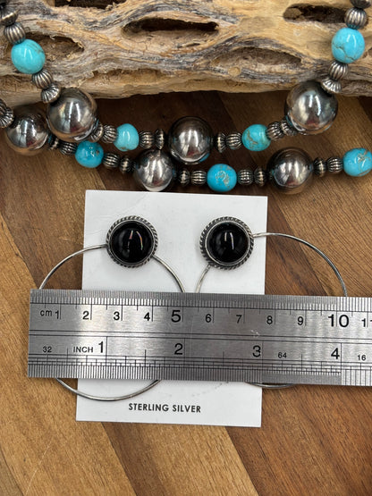 Black Onyx Hoop Earrings by Elouise Kee, Navajo