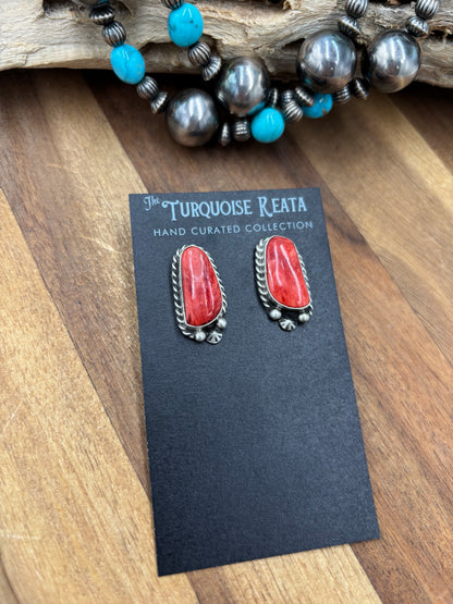 Red Spiny #826-7D Earrings by Chassity Belone, Navajo