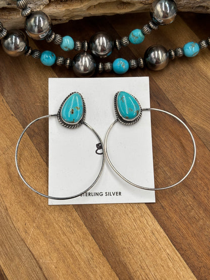 Kingman Turquoise Hoop #8 Earrings by Elouise Kee, Navajo