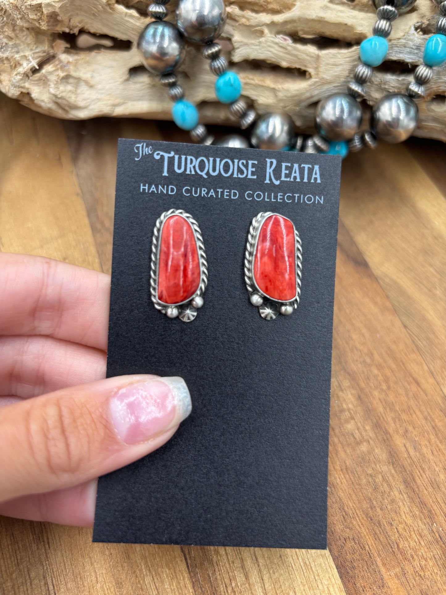 Red Spiny #826-7D Earrings by Chassity Belone, Navajo