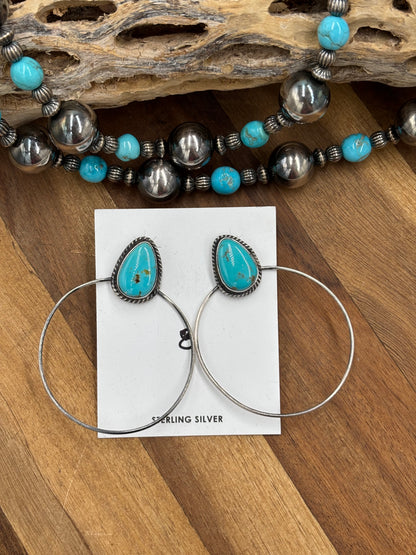 Kingman Turquoise Hoop #8 Earrings by Elouise Kee, Navajo