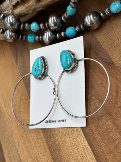 Kingman Turquoise Hoop #8 Earrings by Elouise Kee, Navajo
