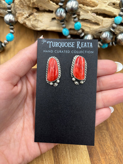 Red Spiny #826-7D Earrings by Chassity Belone, Navajo