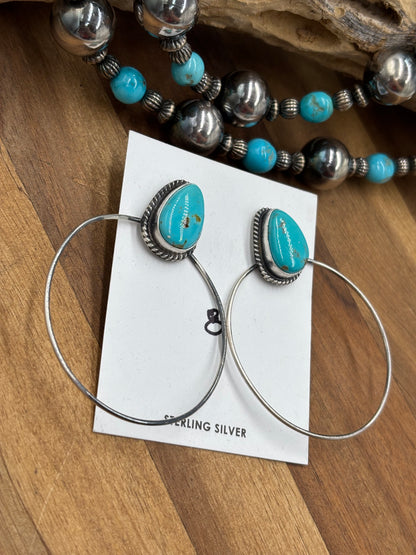 Kingman Turquoise Hoop #8 Earrings by Elouise Kee, Navajo