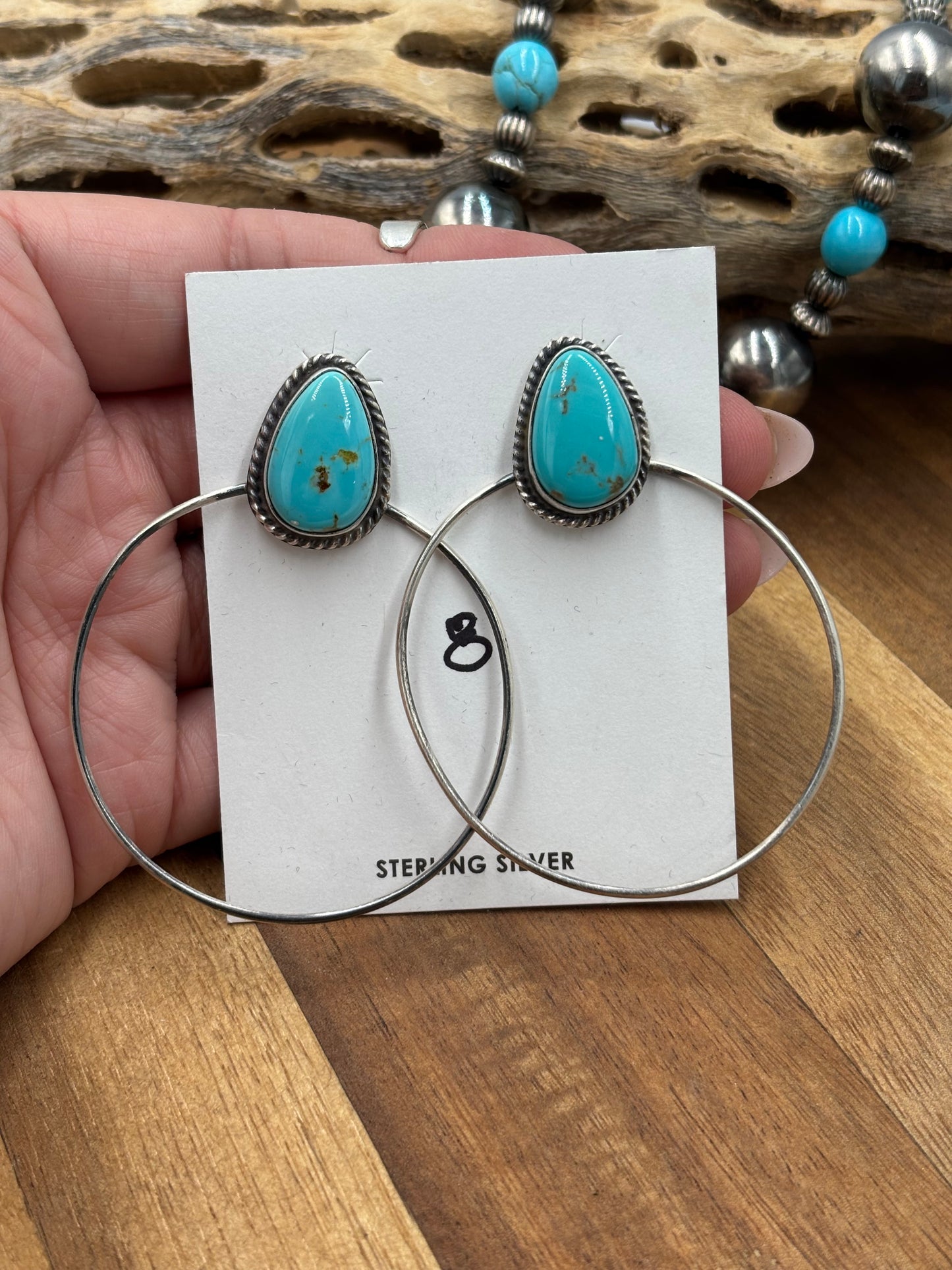 Kingman Turquoise Hoop #8 Earrings by Elouise Kee, Navajo