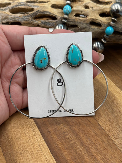 Kingman Turquoise Hoop #8 Earrings by Elouise Kee, Navajo