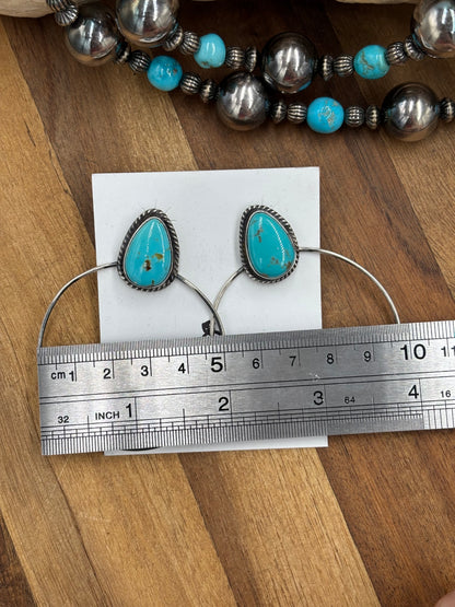 Kingman Turquoise Hoop #8 Earrings by Elouise Kee, Navajo