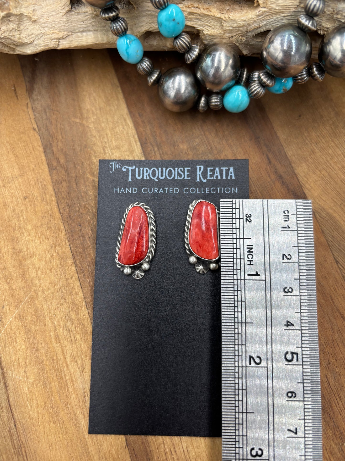 Red Spiny #826-7D Earrings by Chassity Belone, Navajo