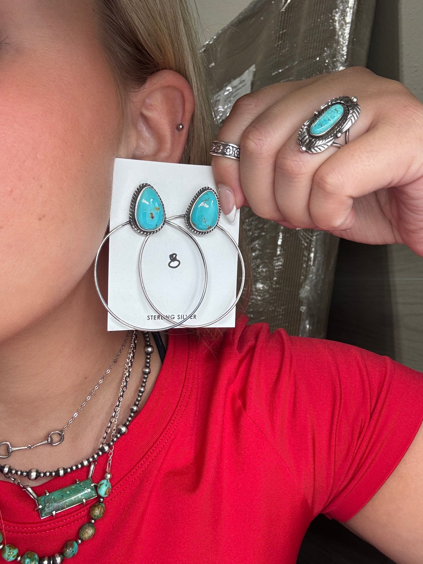 Kingman Turquoise Hoop #8 Earrings by Elouise Kee, Navajo