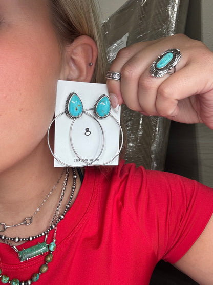 Kingman Turquoise Hoop #8 Earrings by Elouise Kee, Navajo