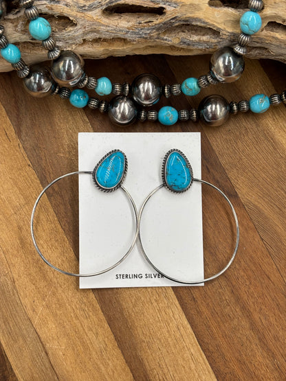 Kingman Turquoise Hoop #726 Earrings by Elouise Kee, Navajo