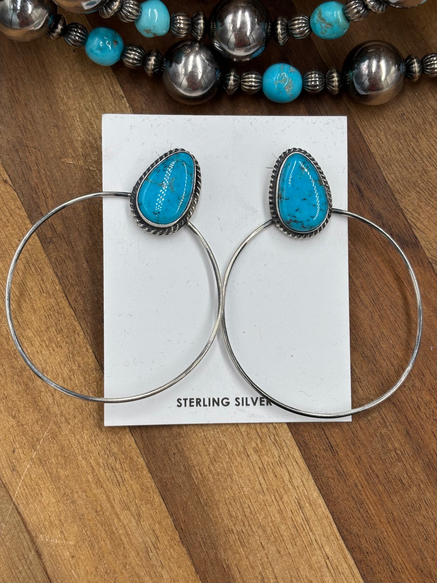 Kingman Turquoise Hoop #726 Earrings by Elouise Kee, Navajo