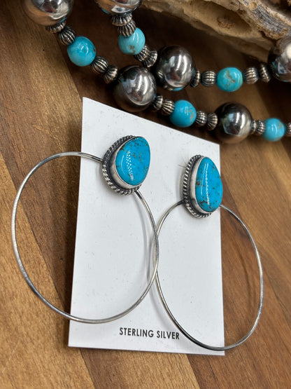 Kingman Turquoise Hoop #726 Earrings by Elouise Kee, Navajo