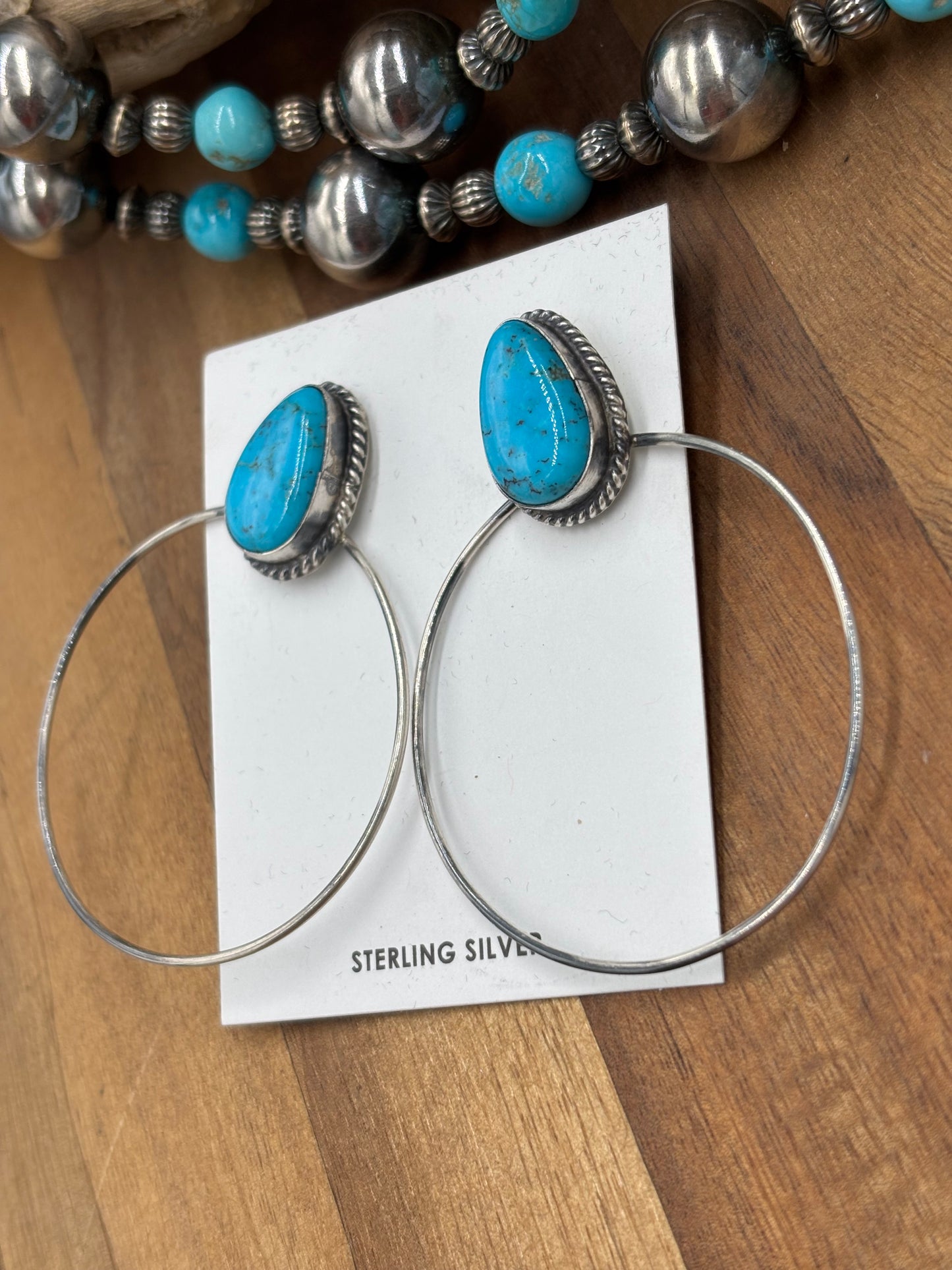 Kingman Turquoise Hoop #726 Earrings by Elouise Kee, Navajo